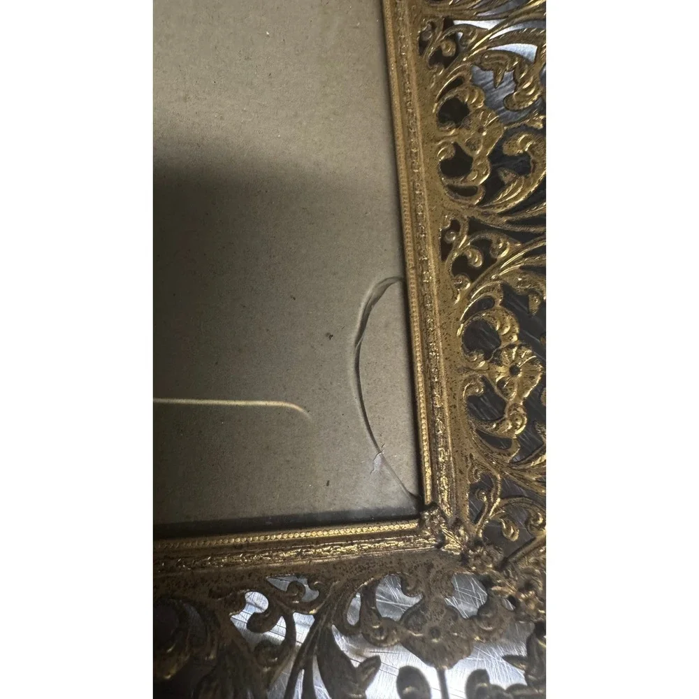 Vintage Ornate Brass Filigree Picture Frame Gold Tone Hollywood Regency 8x10